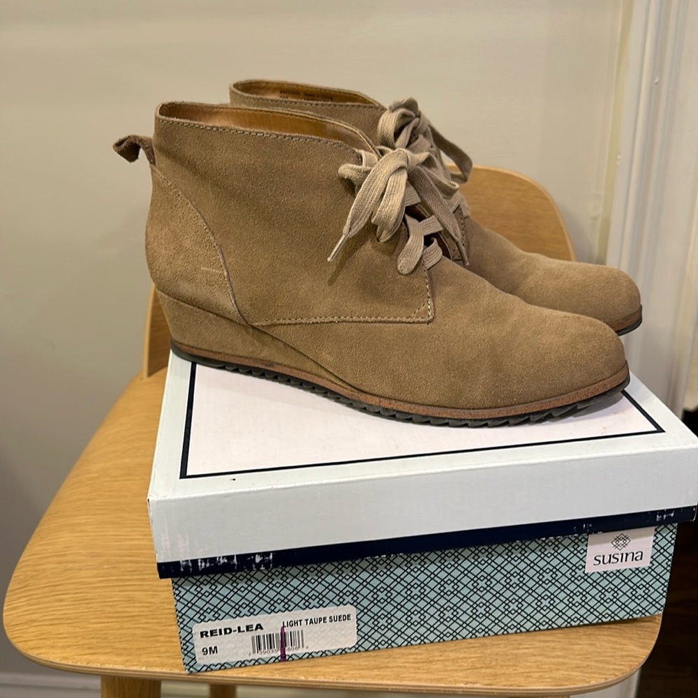 Taupe Wedge Booties
